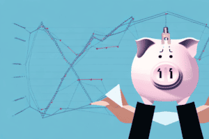 A piggy bank and a graph representing stock market trends