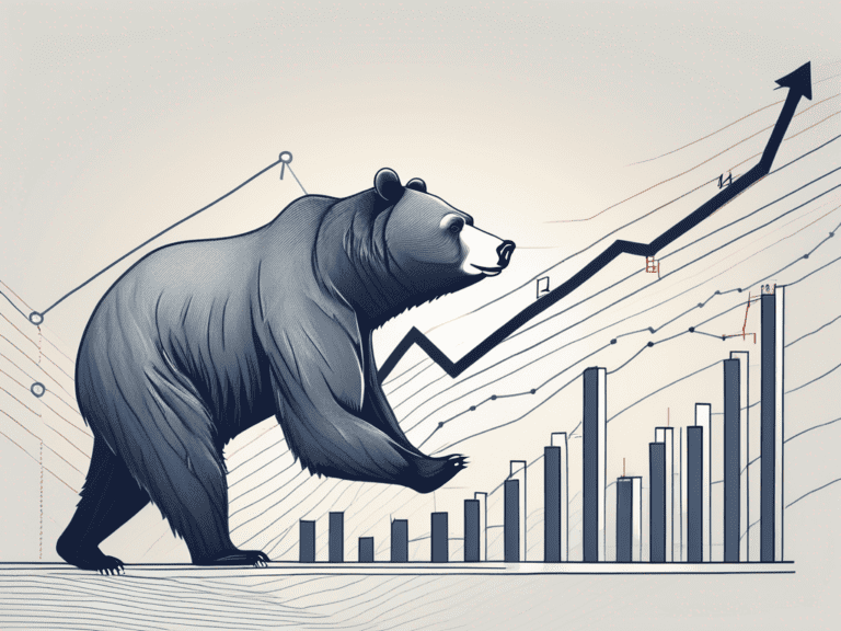 A bear pushing down a graph line representing the stock market