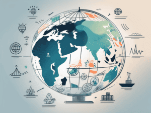 A globe with various markets represented by different symbols