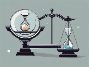 A balance scale with the concept of time on one side