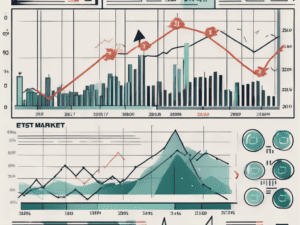 A stock market chart with various symbols representing different types of assets