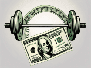 A barbell with dollar bills as weights on both ends