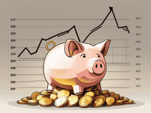 A piggy bank sitting on a pile of golden coins