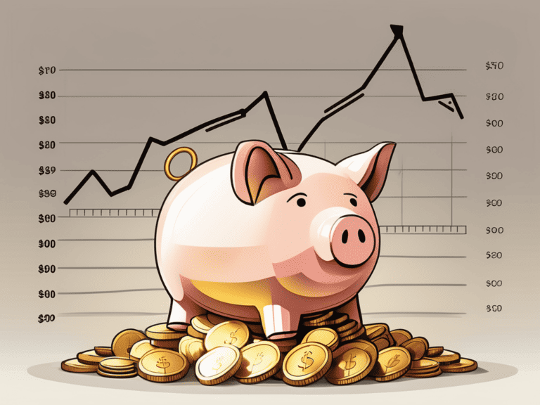 A piggy bank sitting on a pile of golden coins