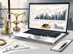 A sophisticated office desk with financial charts