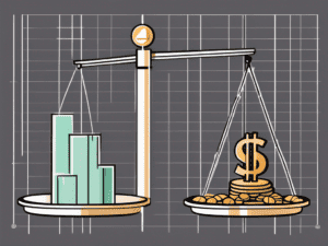 A balanced scale with a dollar sign on one side and a stock market graph on the other