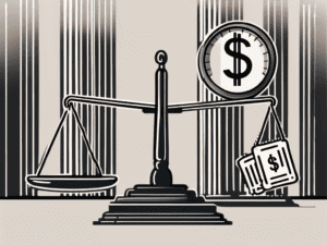 A balanced scale with a dollar sign on one side and a barcode (representing sales) on the other side