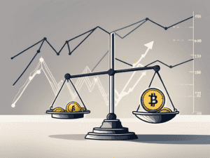 A scale balancing a pound coin and a downward trending graph