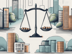 A balanced scale with different types of investment assets like stocks