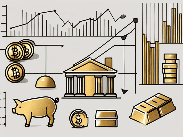 Various financial symbols such as a piggy bank