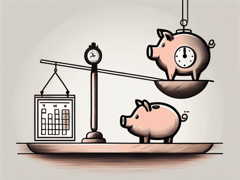 A financial scale balancing a calendar and a piggy bank
