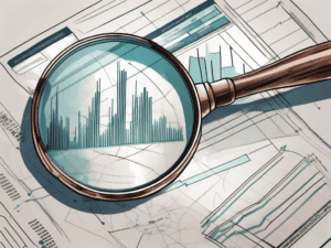 A magnifying glass hovering over a stock market graph and a warrant certificate