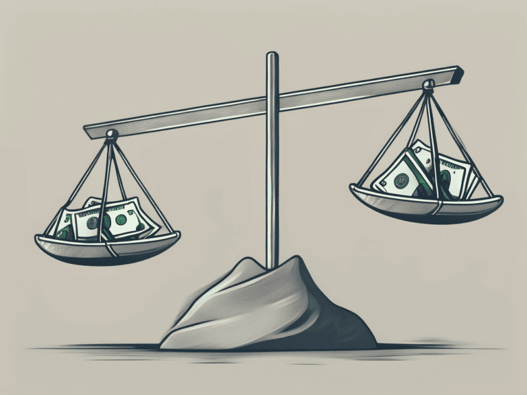 A scale balancing a sack of money on one side and an empty sack on the other