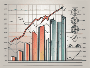 A rising graph with various investment symbols like currency