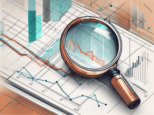 A magnifying glass hovering over a complex chart with various trend lines and indicators