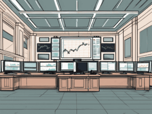 A classic stock exchange floor with trading screens